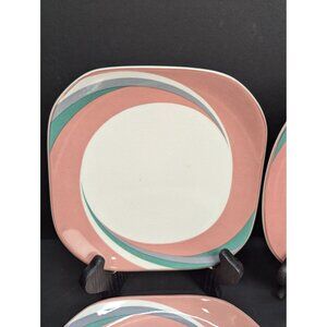Sango Quadrille Pinwheel Pink 5206 Square 7 9/16" Salad Plate Set of 4